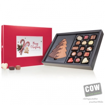 Afbeelding van relatiegeschenk:Xmas ChocoPostcard Maxi - Rood - Pralines en chocolade Kerstchocolade met een postkaa