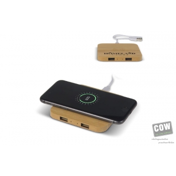 Afbeelding van relatiegeschenk:Bamboo Wireless charger with 2 USB hubs 5W